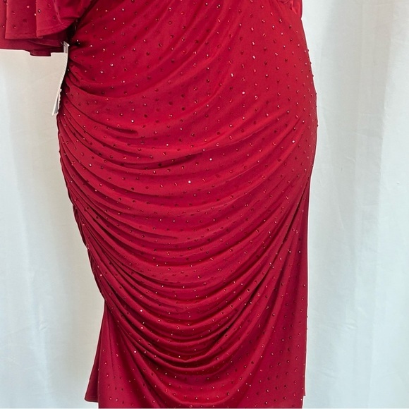 Marciano for Guess red crystal rhinestone embellished one shoulder ruched dress - Picture 8 of 17